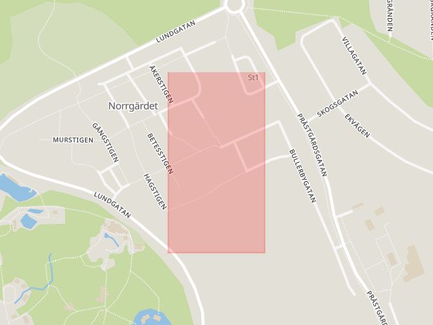 Karta som med röd fyrkant ramar in Norrgården, Vimmerby, Kalmar län