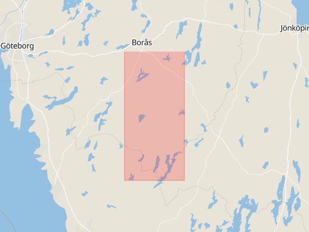 Karta som med röd fyrkant ramar in Svenljunga, Tranemo, Strömstad, Västra götalands län, Västra Götalands län