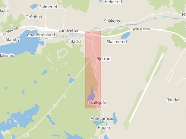 Karta som med röd fyrkant ramar in Landvetter, Eskilsbyvägen, Härryda, Västra Götalands län