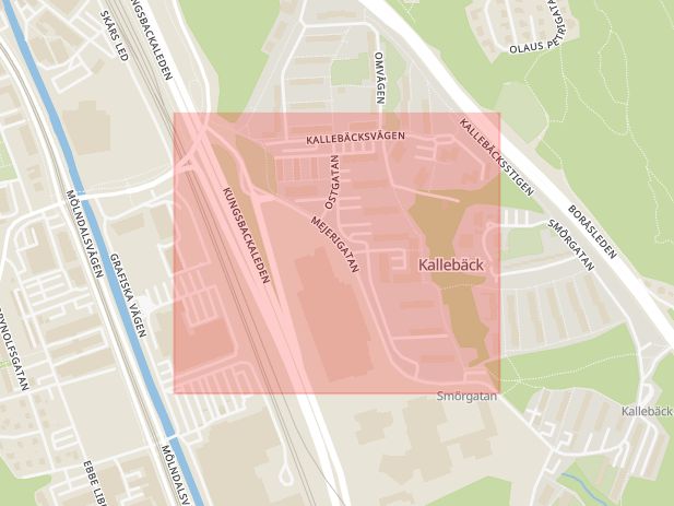 Karta som med röd fyrkant ramar in Mejramsgatan, Göteborg, Västra Götalands län