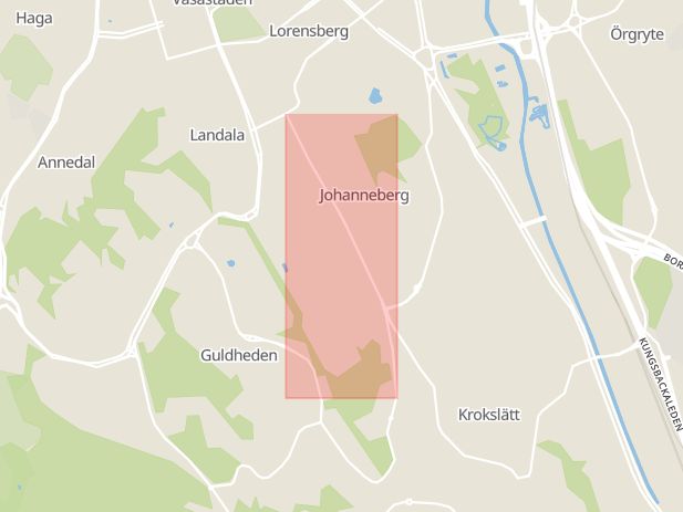 Karta som med röd fyrkant ramar in Johanneberg, Gibraltargatan, Göteborg, Västra Götalands län