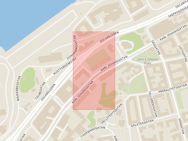 Karta som med röd fyrkant ramar in Tjörn, Göteborg, Ljungmansgatan, Västra Götalands län