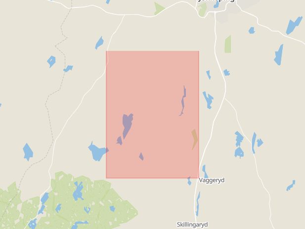 Karta som med röd fyrkant ramar in Månsarp, Vaggeryd, Jönköpings län