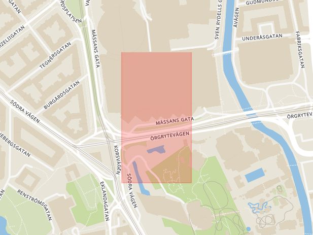 Karta som med röd fyrkant ramar in Göteborg, Gothia Towers, Norra Hamngatan, Västra Götalands län
