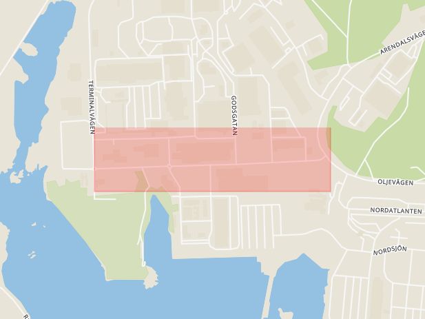 Karta som med röd fyrkant ramar in Arendals Allé, Göteborg, Västra Götalands län