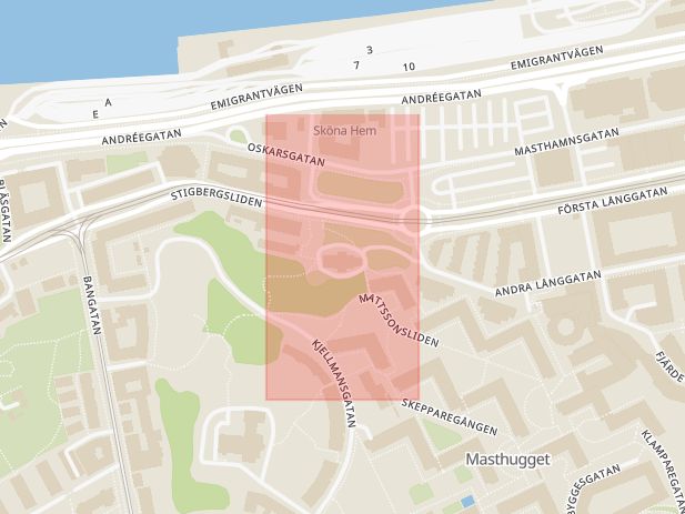 Karta som med röd fyrkant ramar in Johanneskyrkan, Masthugget, Järbo, Färgelanda, Västra Götalands län