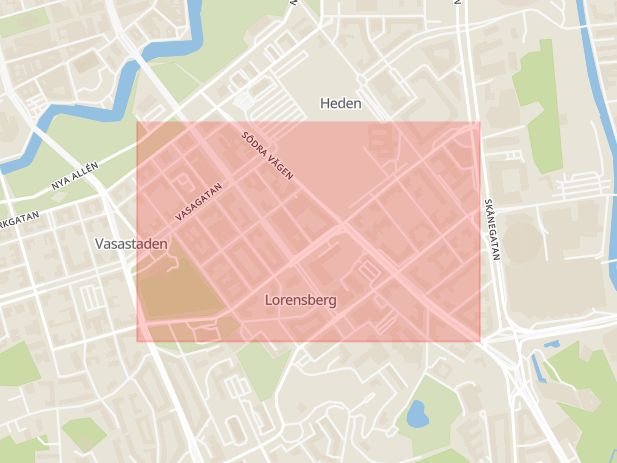 Karta som med röd fyrkant ramar in Engelbrektsgatan, Heden, Göteborg, Västra Götalands län
