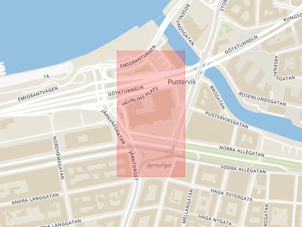 Karta som med röd fyrkant ramar in Brunnsbo, Folkets Hus, Göteborg, Västra Götalands län