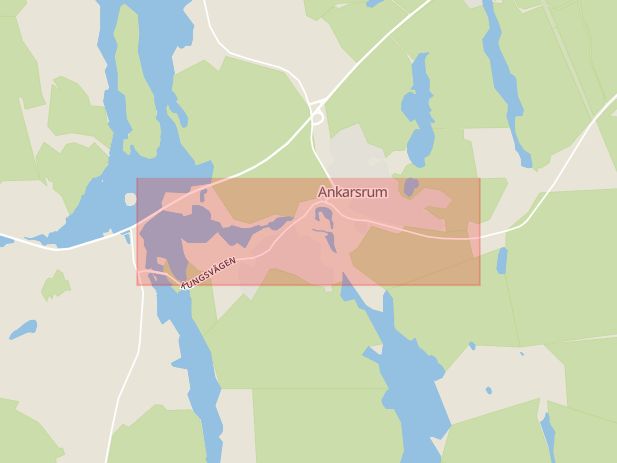 Karta som med röd fyrkant ramar in Ankarsrum, Kungsvägen, Västervik, Kalmar län