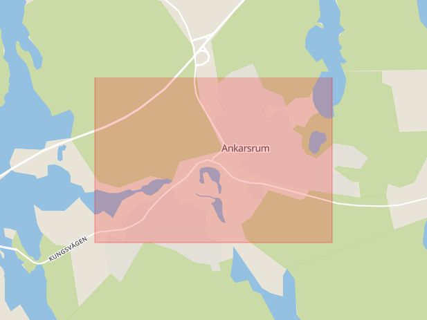 Karta som med röd fyrkant ramar in Ankarsrum, Sandgatan, Borgholm, Södra Vägen, Kalmar län