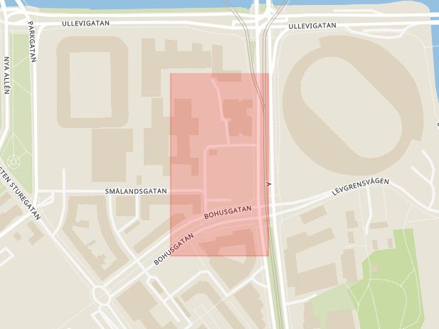 Karta som med röd fyrkant ramar in Ernst Fontells Plats, Göteborg, Västra Götalands län