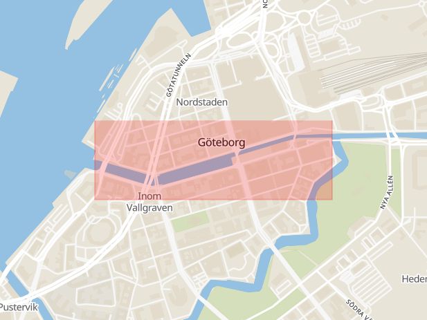 Karta som med röd fyrkant ramar in Södra Hamngatan, Göteborg, Västra Götalands län