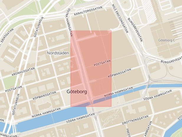 Karta som med röd fyrkant ramar in Götgatan, Göteborg, Västra Götalands län