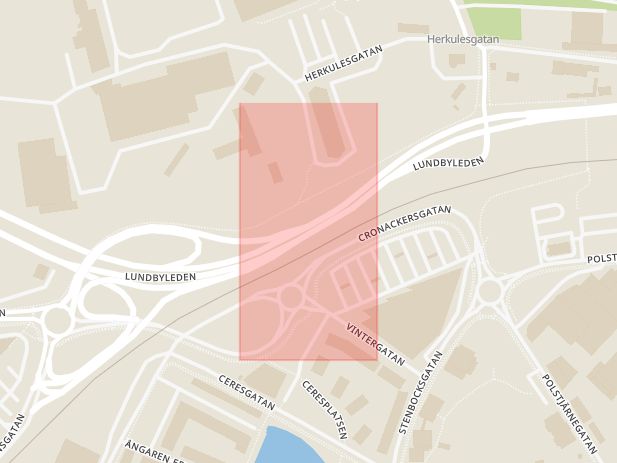 Karta som med röd fyrkant ramar in Eriksbergsmotet, Lundbytunneln, Göteborg, Västra Götalands län
