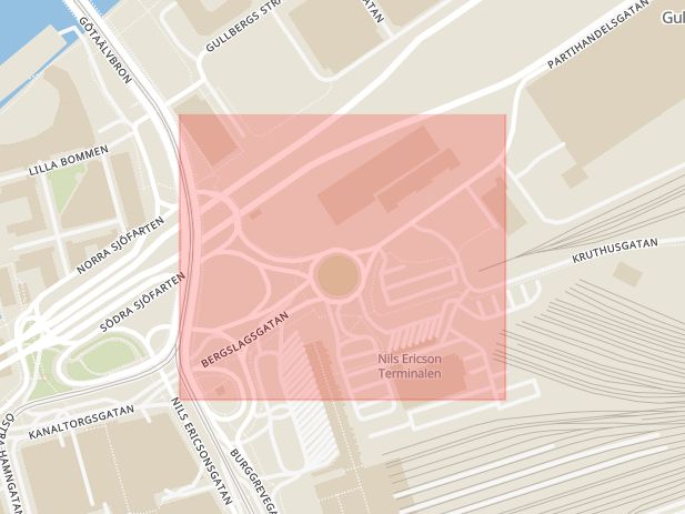 Karta som med röd fyrkant ramar in Bergslagsgatan, Göteborg, Partille, Särnmarksgatan, Lidköping, Hantverkargatan, Västra Götalands län