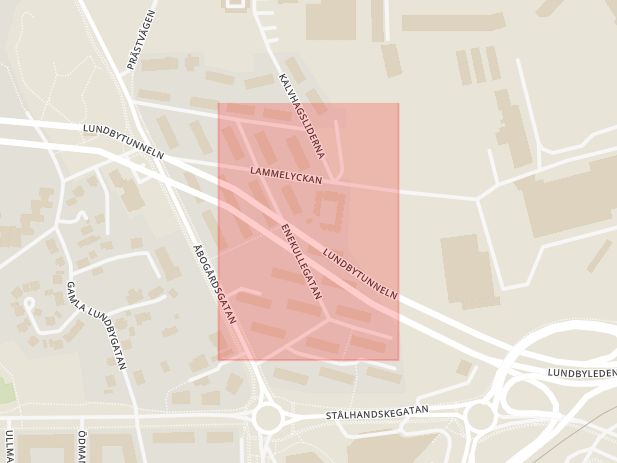 Karta som med röd fyrkant ramar in Hisingen, Enekullegatan, Göteborg, Västra Götalands län