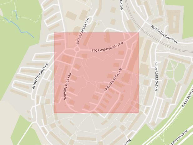Karta som med röd fyrkant ramar in Hisingen, Vårvädersgatan, Göteborg, Västra Götalands län