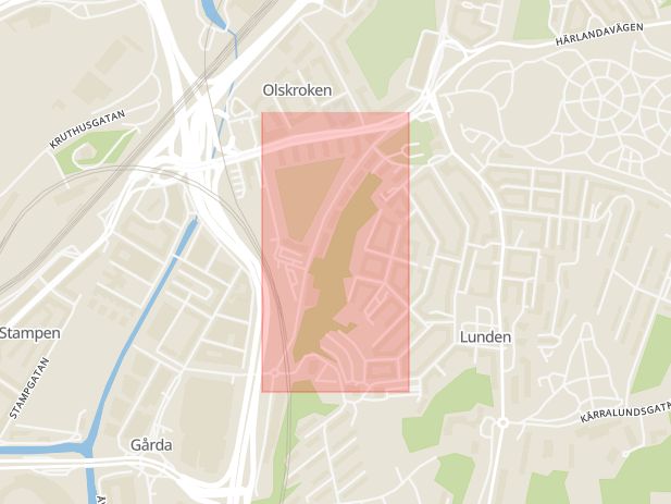 Karta som med röd fyrkant ramar in Norra Gubberogatan, Akademibokhandeln, Göteborg, Västra Götalands län