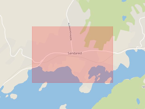 Karta som med röd fyrkant ramar in Sandared, Tidaholm, Torsby, Västra Götalands län