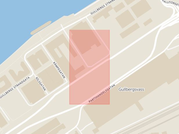 Karta som med röd fyrkant ramar in Trollhättegatan, Torsgatan, Göteborg, Västra Götalands län