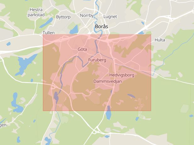 Karta som med röd fyrkant ramar in Göta, Borås, Västra Götalands län