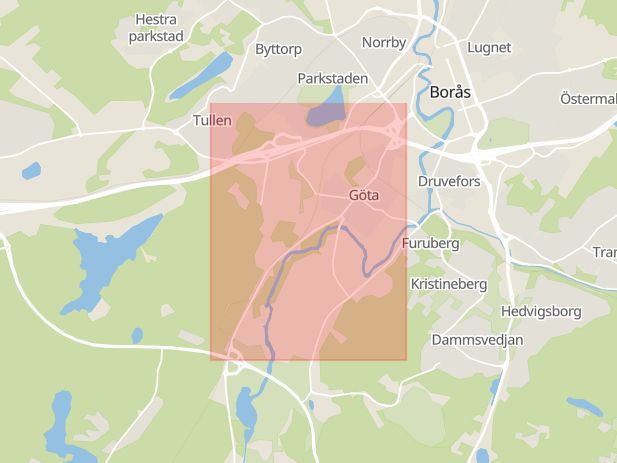 Karta som med röd fyrkant ramar in Varbergsvägen, Borås, Västra Götalands län