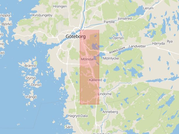 Karta som med röd fyrkant ramar in Kungsbackaleden, Willinsbron, Göteborg, Västra Götalands län