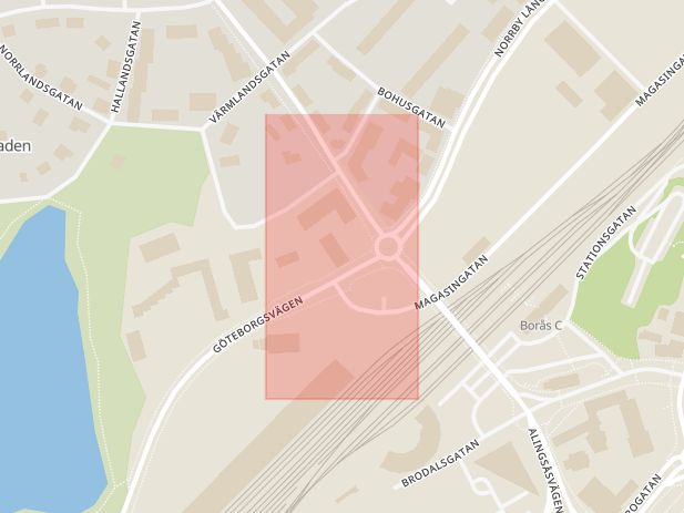 Karta som med röd fyrkant ramar in Borås, Göteborgsvägen, Kungälv, Prästvägen, Västra Götaland, Västra Götalands län