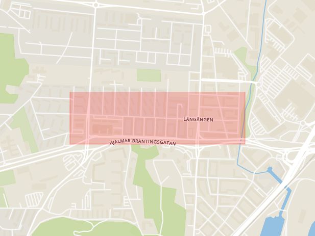 Karta som med röd fyrkant ramar in Långängen, Göteborg, Västra Götalands län