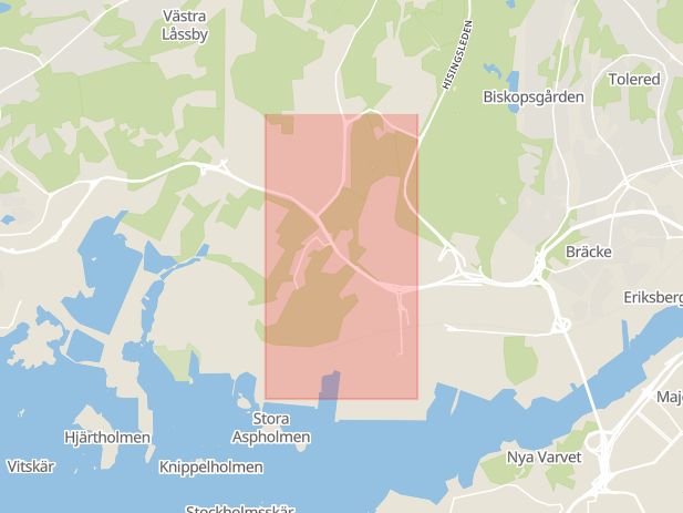 Karta som med röd fyrkant ramar in Arendal, Torslandavägen, Göteborg, Västra Götalands län