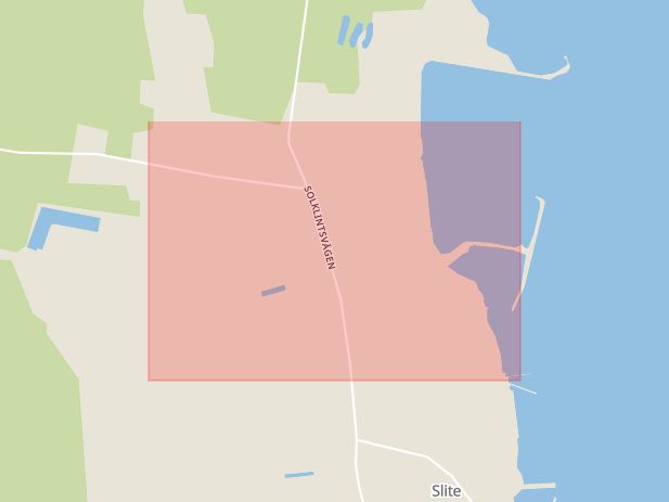 Karta som med röd fyrkant ramar in Fårösund, Slite, Gotland, Gotlands län