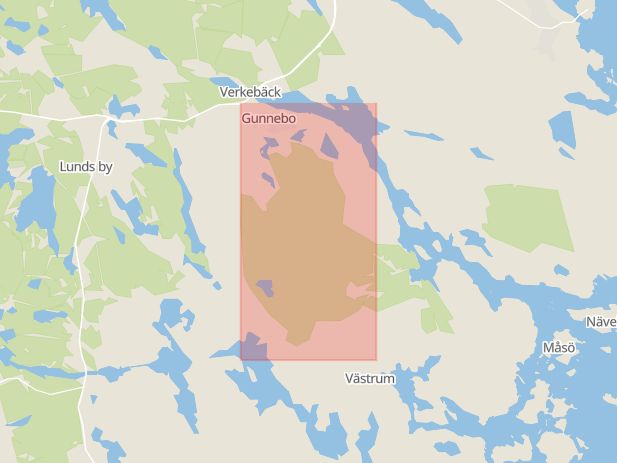 Karta som med röd fyrkant ramar in Västrumsvägen, Västervik, Kalmar län
