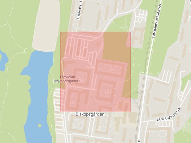 Karta som med röd fyrkant ramar in Dimvädersgatan, Göteborg, Västra Götalands län