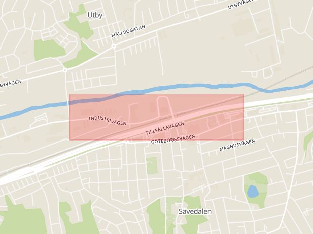 Karta som med röd fyrkant ramar in Göteborg, Brunnsbo, Stenungsund, Industrivägen, Lunden, Västra götalands län, Västra Götalands län
