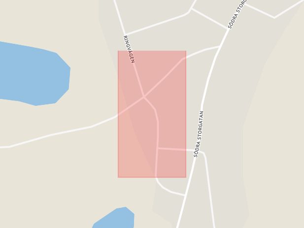 Karta som med röd fyrkant ramar in Södra Vi, Hantverksgatan, Vimmerby, Kalmar län