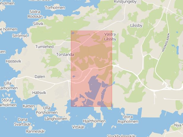 Karta som med röd fyrkant ramar in Torslandavägen, Torslanda, Göteborg, Västra Götalands län