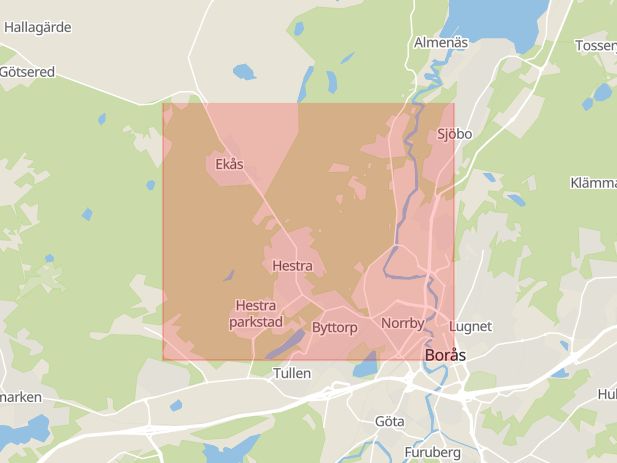 Karta som med röd fyrkant ramar in Norrby, Borås, Västra Götalands län