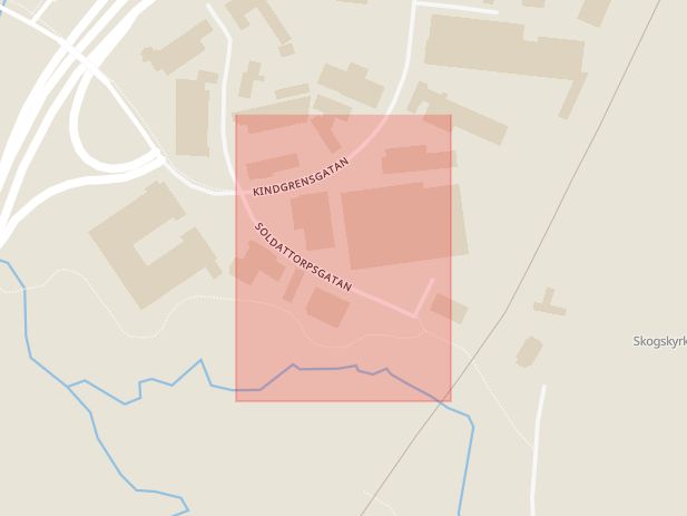 Karta som med röd fyrkant ramar in Soldattorpsgatan, Haga, Jönköping, Jönköpings län