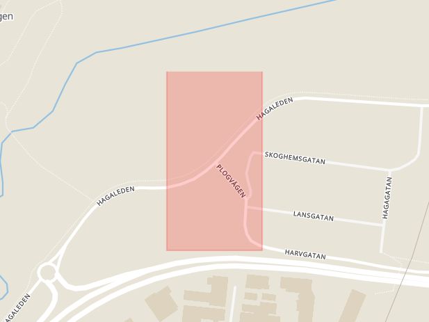 Karta som med röd fyrkant ramar in Hagaleden, Plogvägen, Jönköping, Jönköpings län