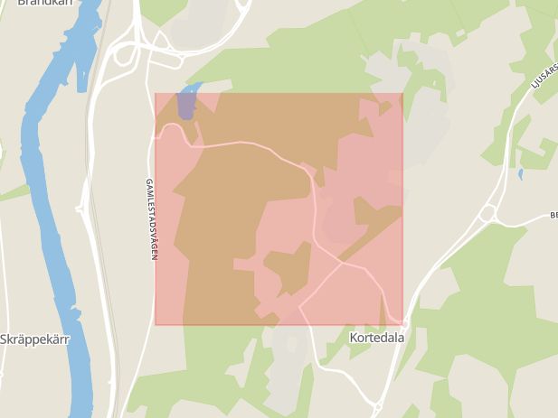 Karta som med röd fyrkant ramar in Gamlestadsvägen, Burmabacken, Göteborg, Västra Götalands län