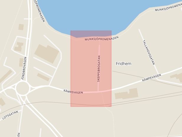 Karta som med röd fyrkant ramar in Skeppsbrogatan, Jönköping, Jönköpings län
