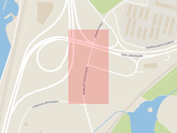 Karta som med röd fyrkant ramar in Gamlestadsvägen, Hjällbovägen, Göteborg, Västra Götalands län