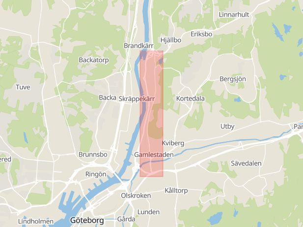 Karta som med röd fyrkant ramar in Gamlestadsvägen, Alelyckan, Göteborg, Västra Götalands län