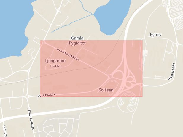 Karta som med röd fyrkant ramar in Bangårdsrondellen, Bangårdsgatan, Herkulesgatan, Jönköping, Jönköpings län