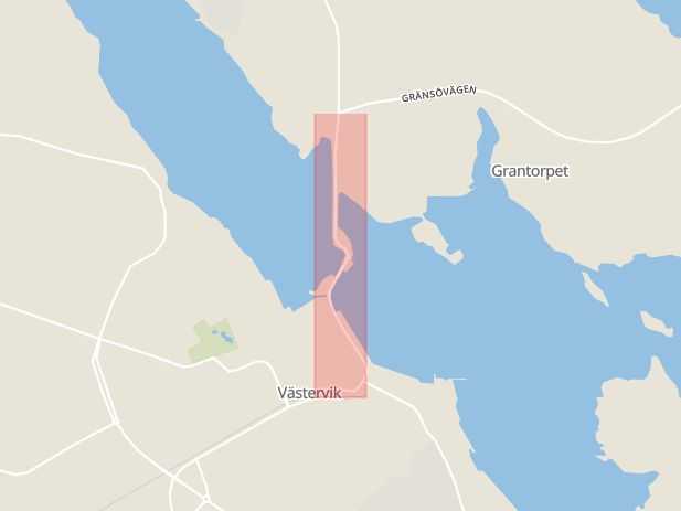 Karta som med röd fyrkant ramar in Slottsholmsvägen, Västervik, Kalmar län