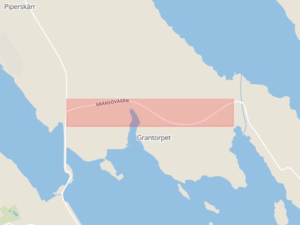 Karta som med röd fyrkant ramar in Gränsövägen, Västervik, Kalmar län