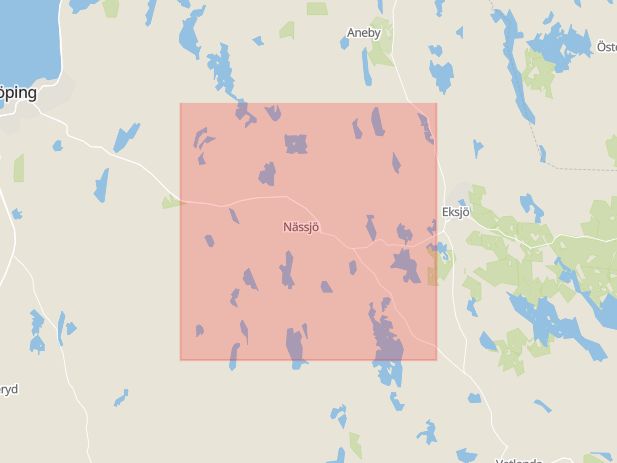 Karta som med röd fyrkant ramar in Nässjö Kommun, Eksjö, Nässjö, Jönköpings län