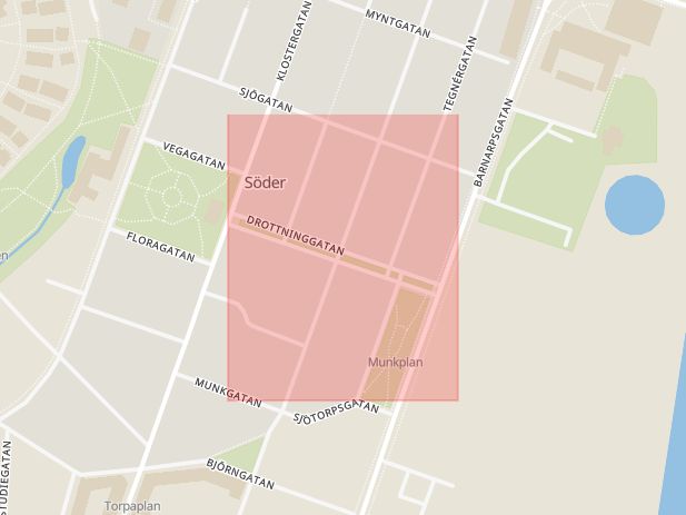 Karta som med röd fyrkant ramar in Huskvarna, Drottninggatan, Jönköping, Jönköpings län