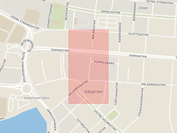 Karta som med röd fyrkant ramar in Gelbgjutaregatan, Jönköping, Jönköpings län