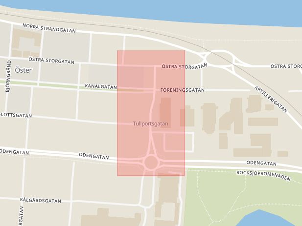 Karta som med röd fyrkant ramar in Tullportsgatan, Jönköping, Jönköpings län